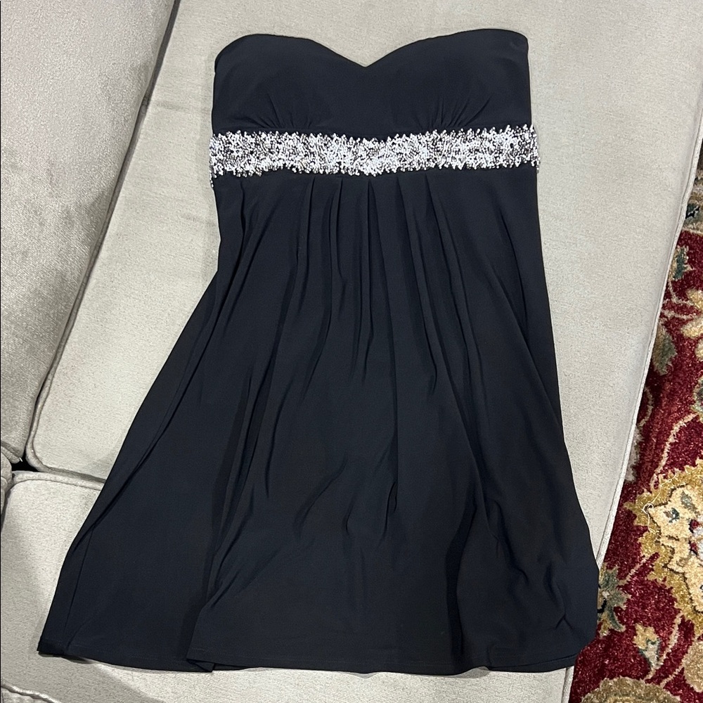 Papaya Strapless Black Dress with Silver Accents